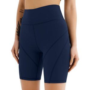 Women's 8" High Waisted Yoga Biker Shorts Navy Blue